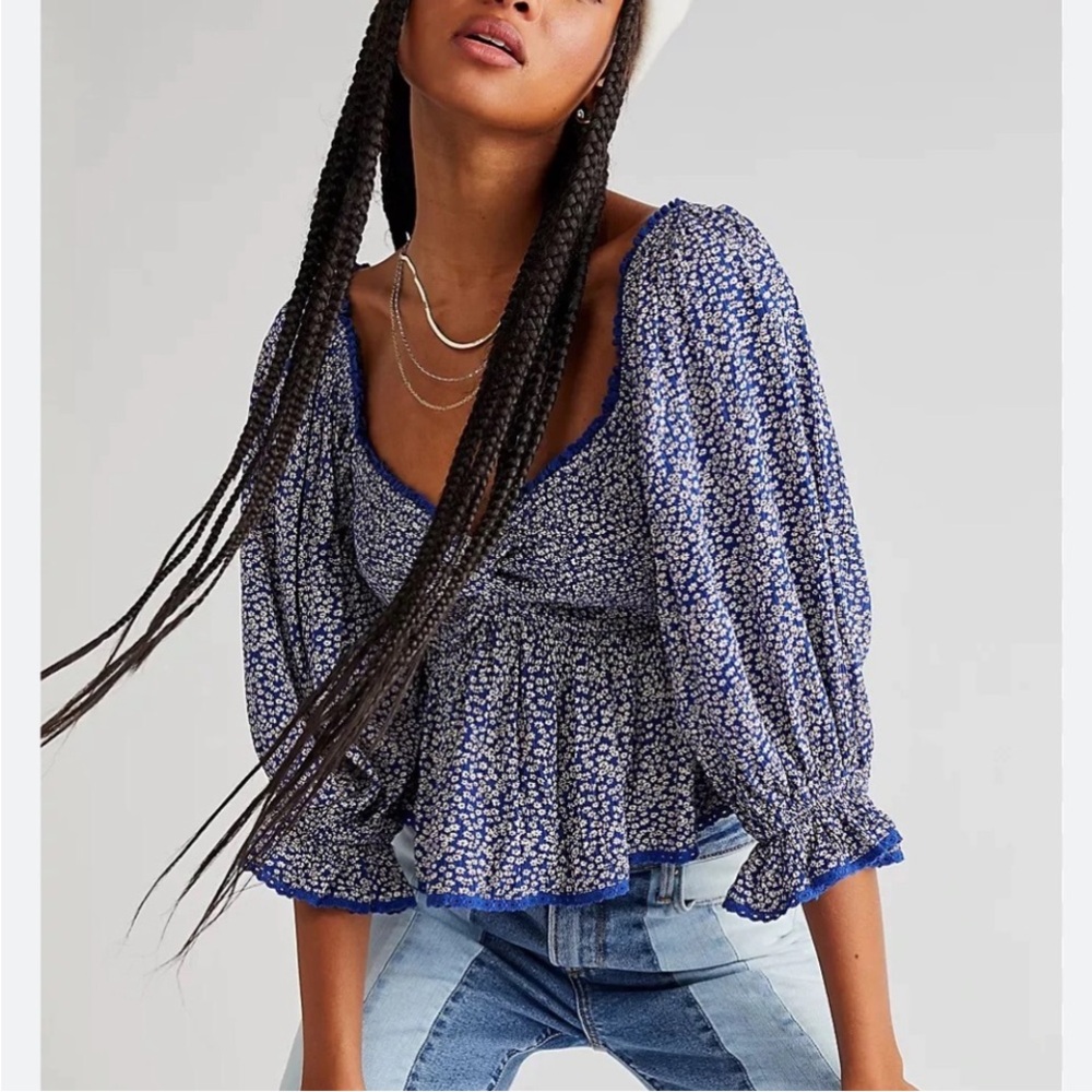 NWT Free People Britnee floral Printed smocked back peplum top - S